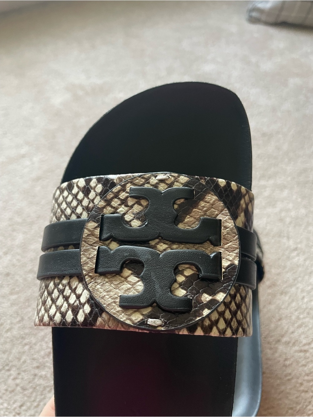 Tory Burch Black & Snakeskin Platform Slide Sandals - Picture 4 of 7